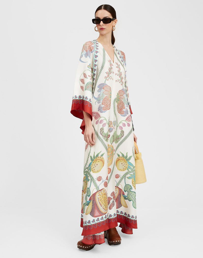 Gedrucktes Dreiviertelarm-Maxikleid mit 3D-Effekt