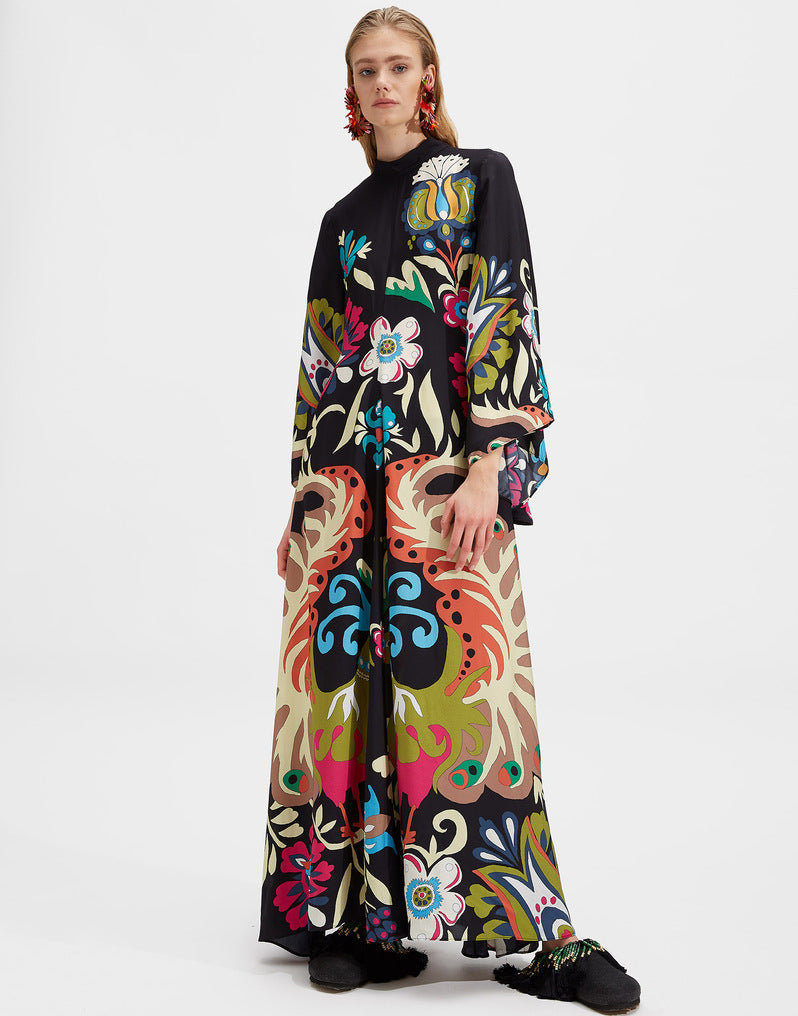 Gedrucktes Dreiviertelarm-Maxikleid mit 3D-Effekt
