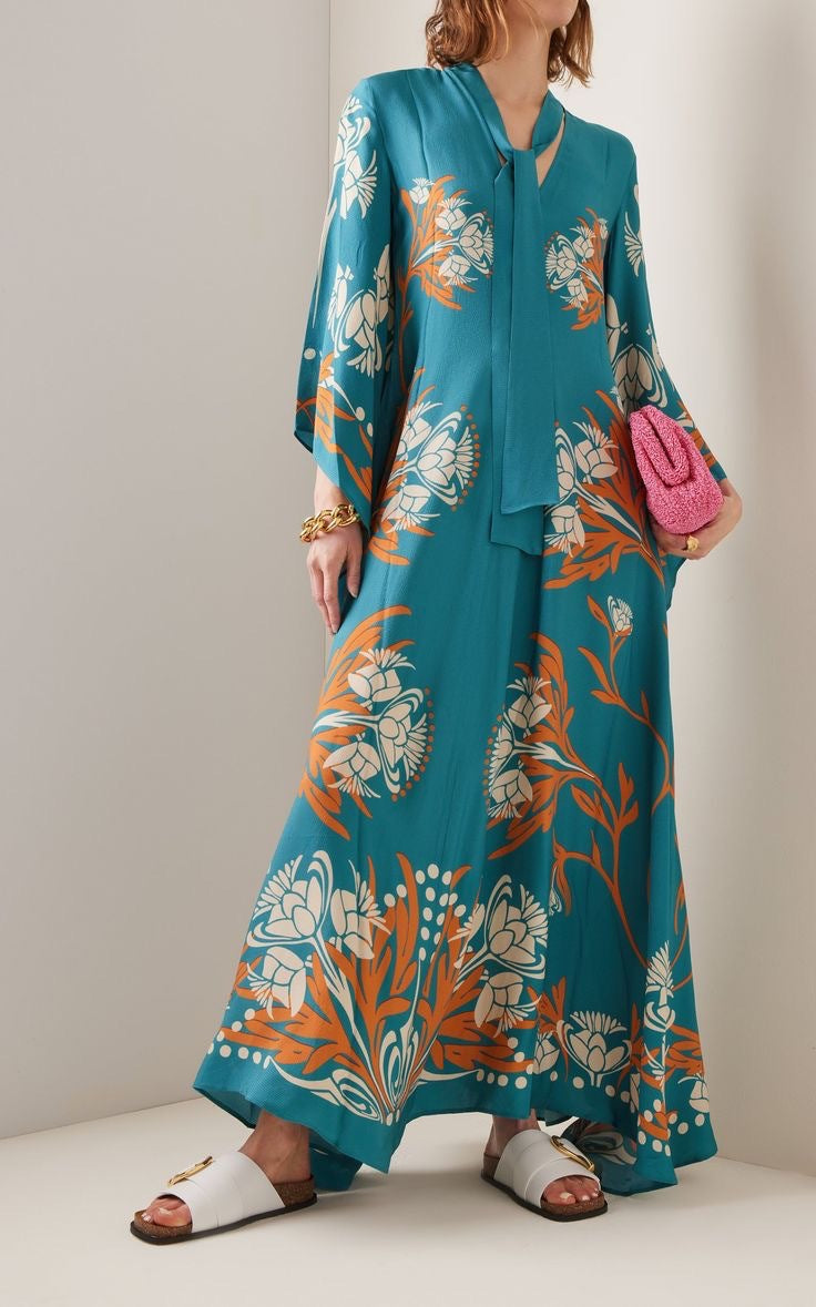 Gedrucktes Dreiviertelarm-Maxikleid mit 3D-Effekt
