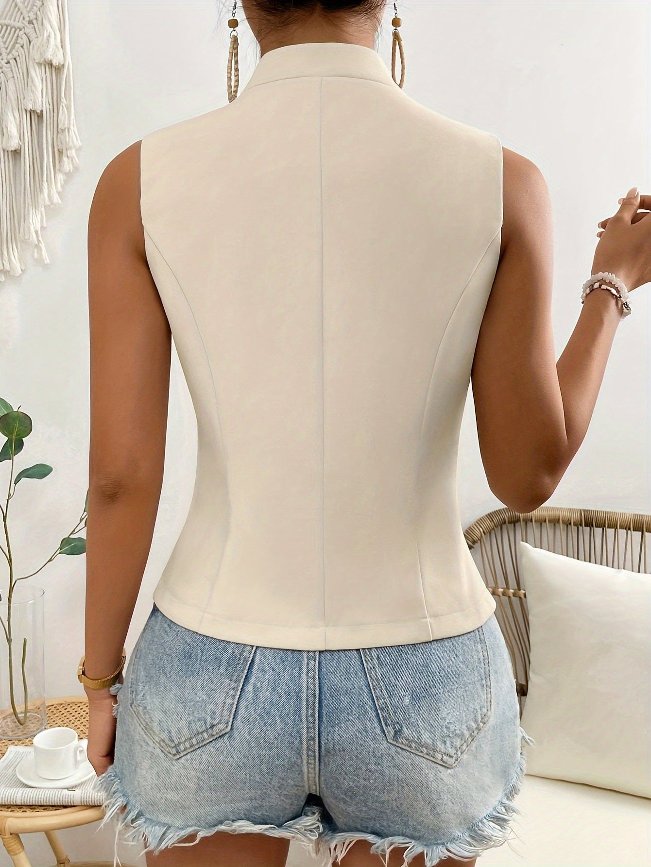 Damen Blazer Top ärmellos mit Knöpfen