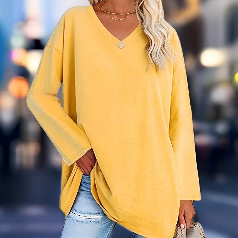Damen Langarmshirt V-Ausschnitt Baumwolle