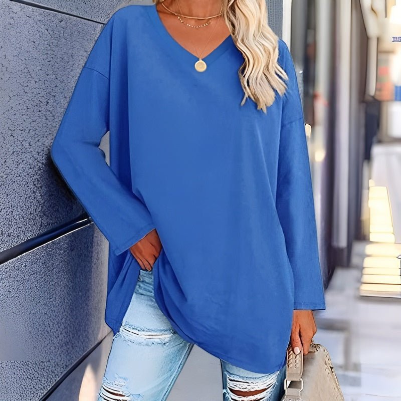 Damen Langarmshirt V-Ausschnitt Baumwolle