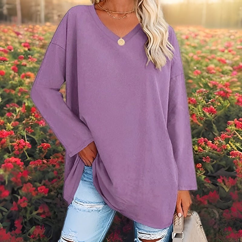 Damen Langarmshirt V-Ausschnitt Baumwolle