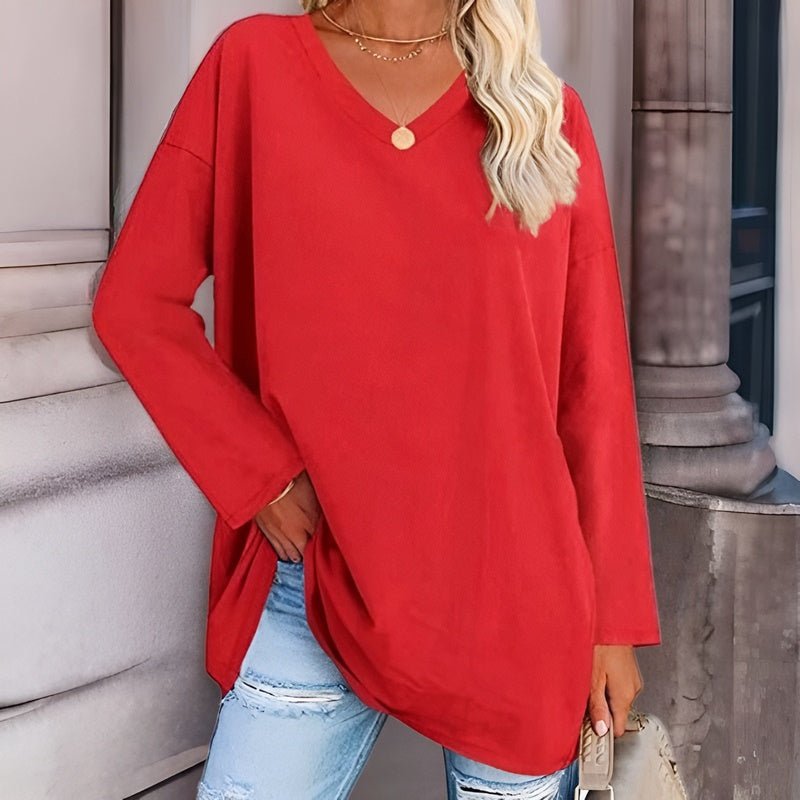 Damen Langarmshirt V-Ausschnitt Baumwolle