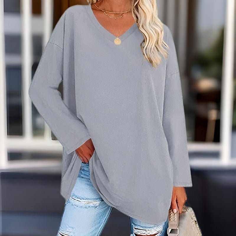 Damen Langarmshirt V-Ausschnitt Baumwolle