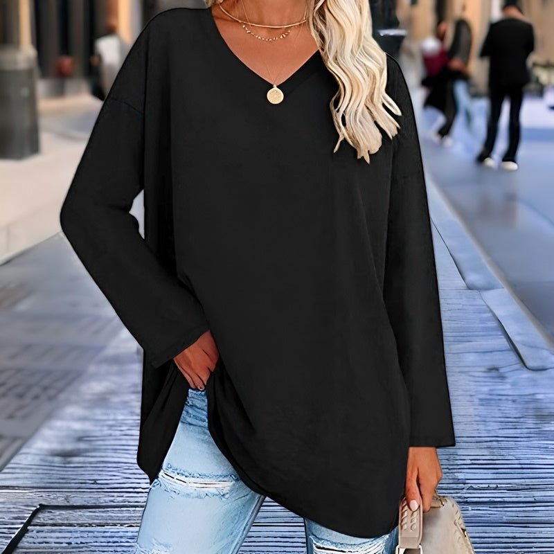 Damen Langarmshirt V-Ausschnitt Baumwolle