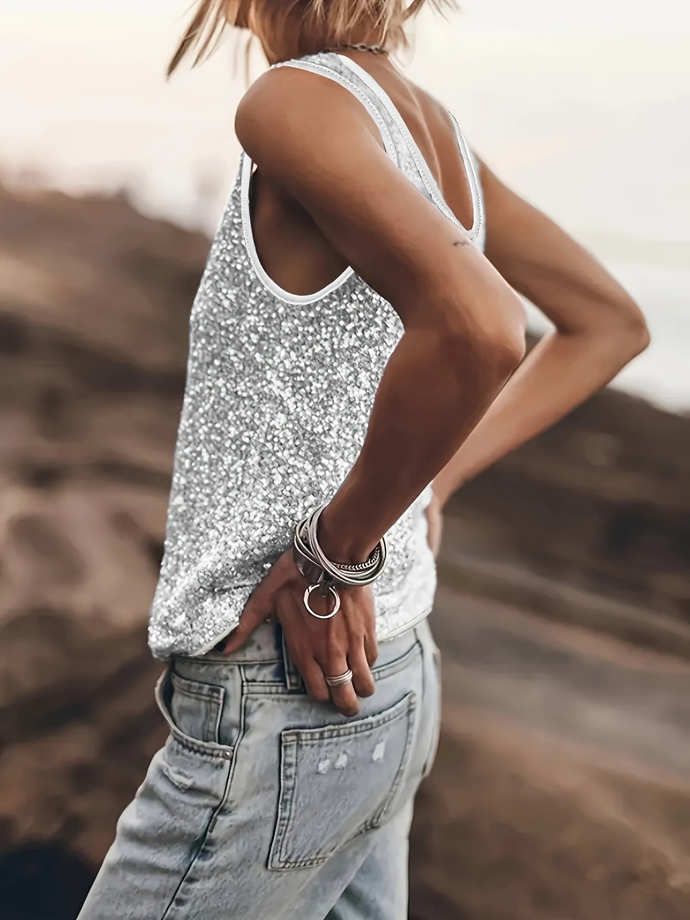 Glänzendes Ärmelloses Damen Top - Elegant & Vielseitig