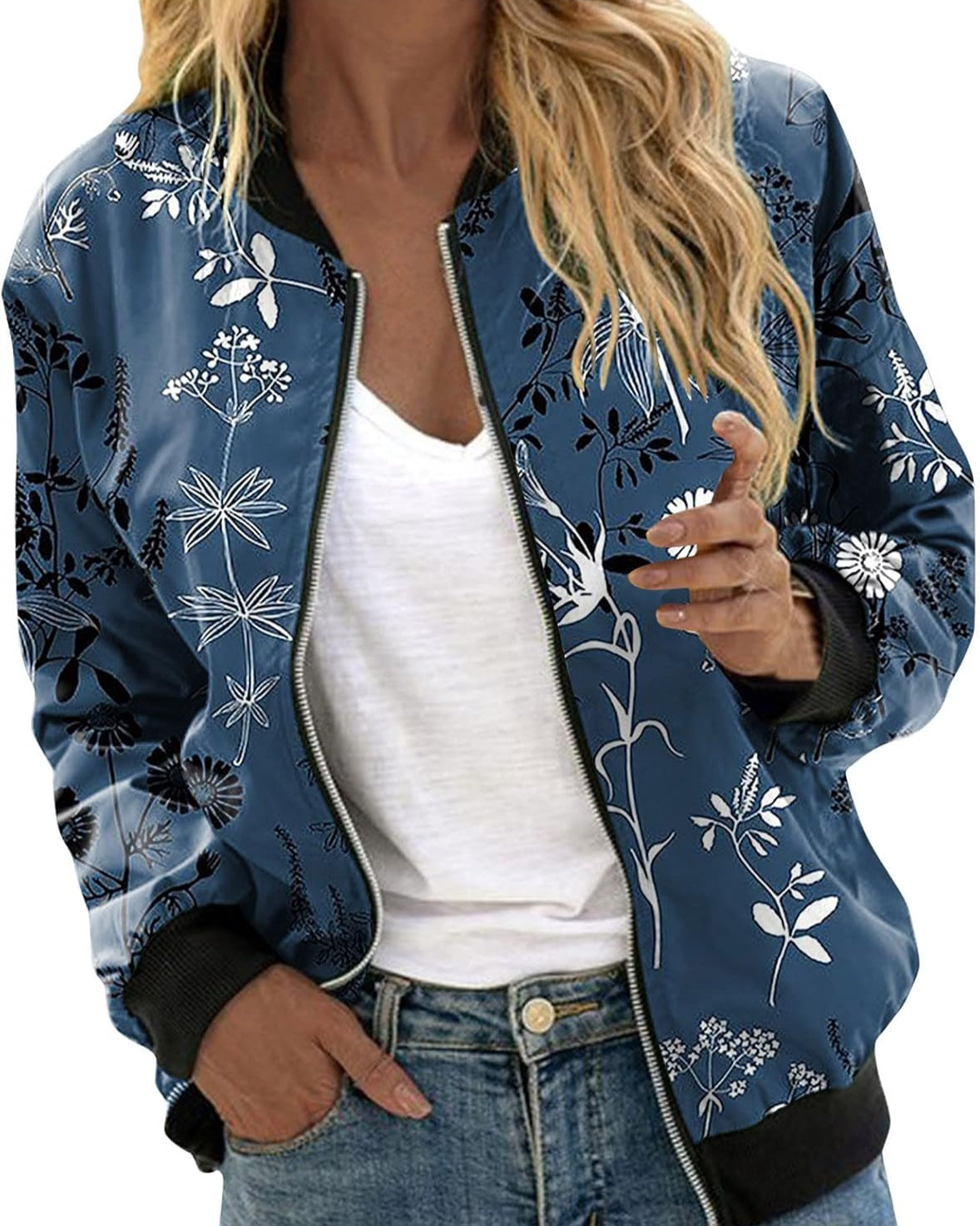 Damen Bomberjacke mit Blumenmuster