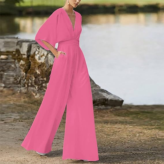 Eleganter V-Ausschnitt Jumpsuit mit weiten Beinen