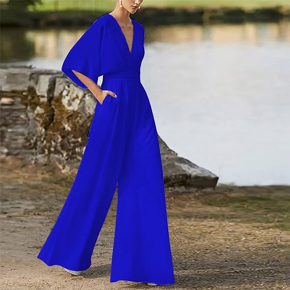 Eleganter V-Ausschnitt Jumpsuit mit weiten Beinen
