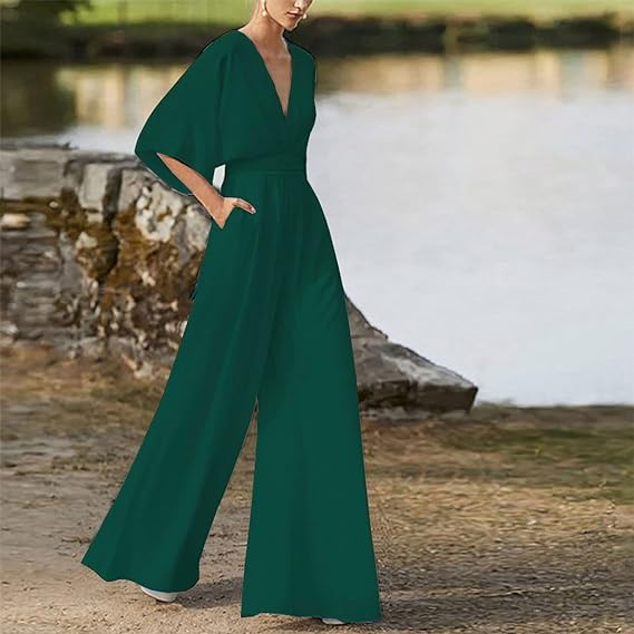 Eleganter V-Ausschnitt Jumpsuit mit weiten Beinen