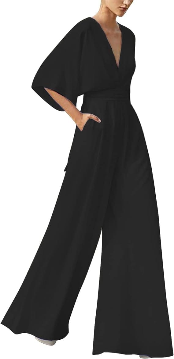 Eleganter V-Ausschnitt Jumpsuit mit weiten Beinen