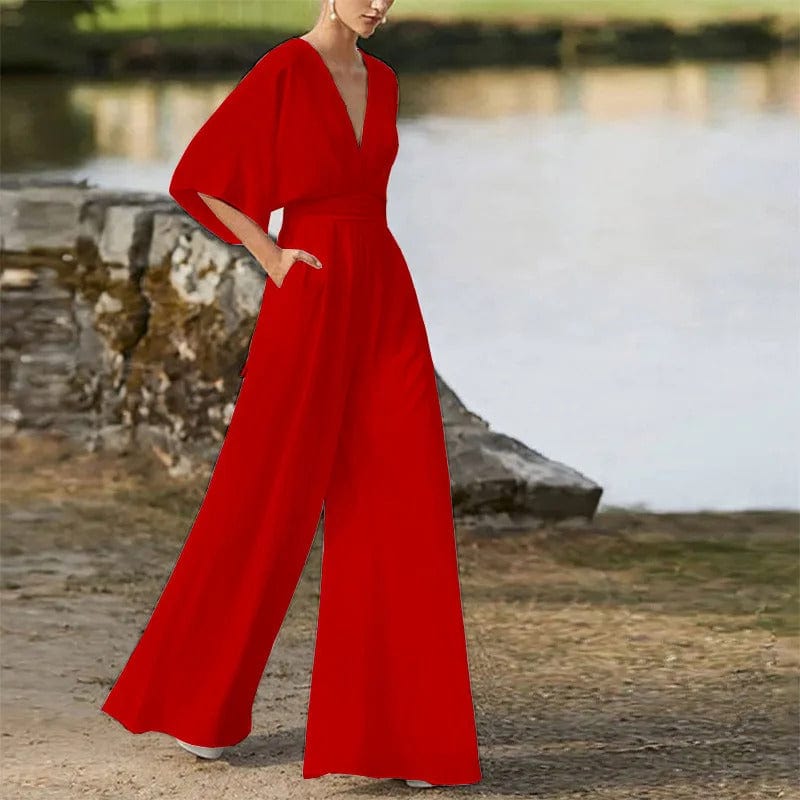 Eleganter V-Ausschnitt Jumpsuit mit weiten Beinen
