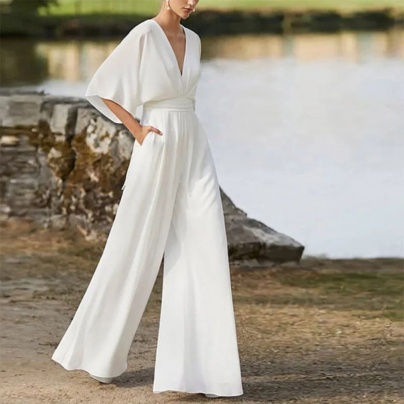 Eleganter V-Ausschnitt Jumpsuit mit weiten Beinen