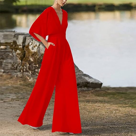 Eleganter V-Ausschnitt Jumpsuit mit weiten Beinen