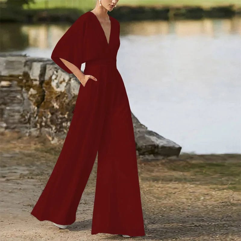Eleganter V-Ausschnitt Jumpsuit mit weiten Beinen