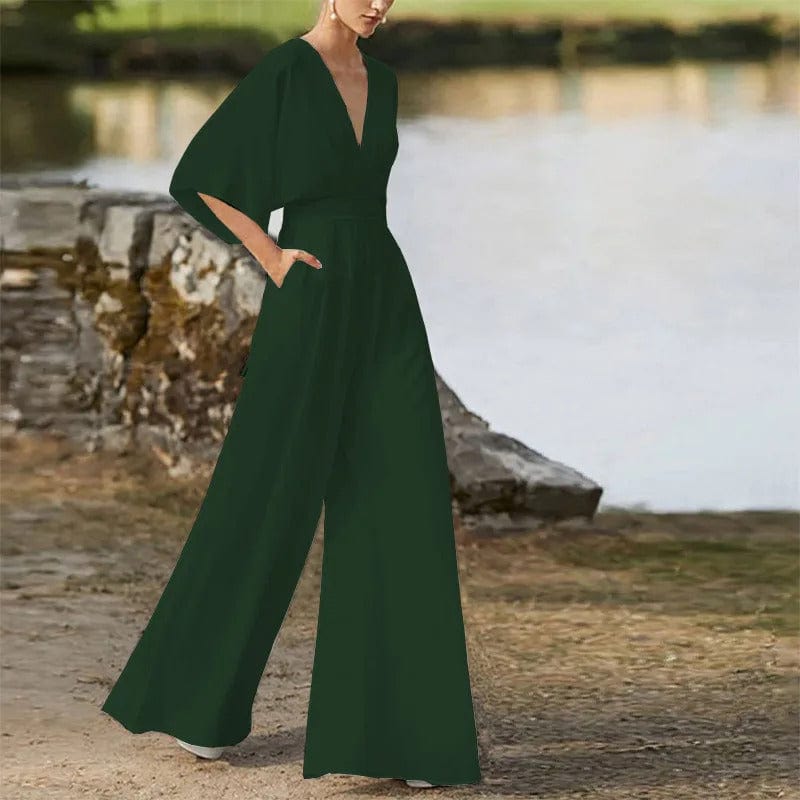 Eleganter V-Ausschnitt Jumpsuit mit weiten Beinen