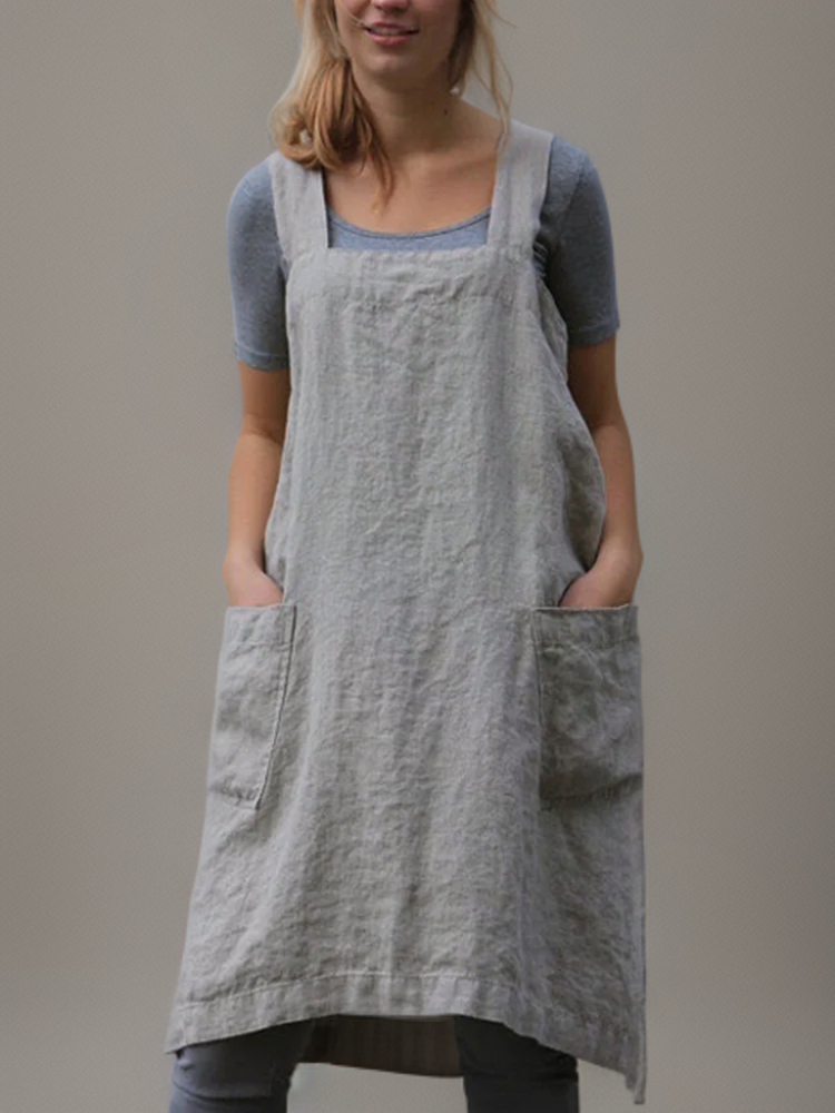 Baumwoll-Leinen Schürzenkleid mit Taschen