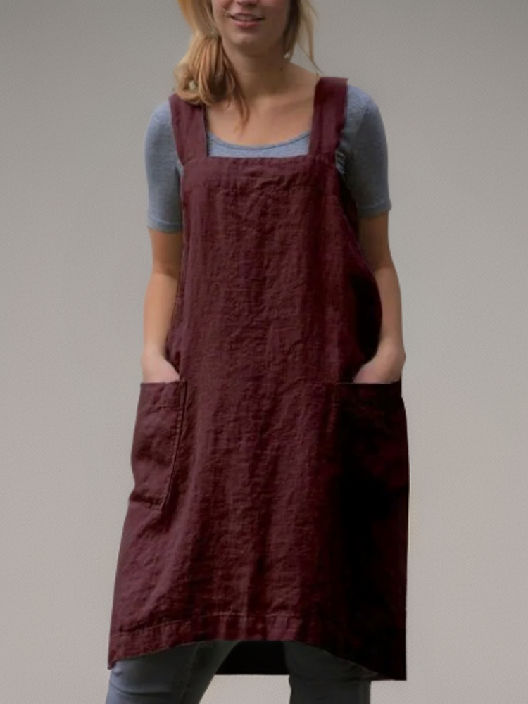 Baumwoll-Leinen Schürzenkleid mit Taschen