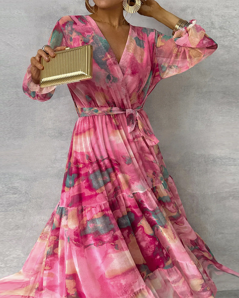 Elegantes Maxikleid mit Print und Plissiertem Rock