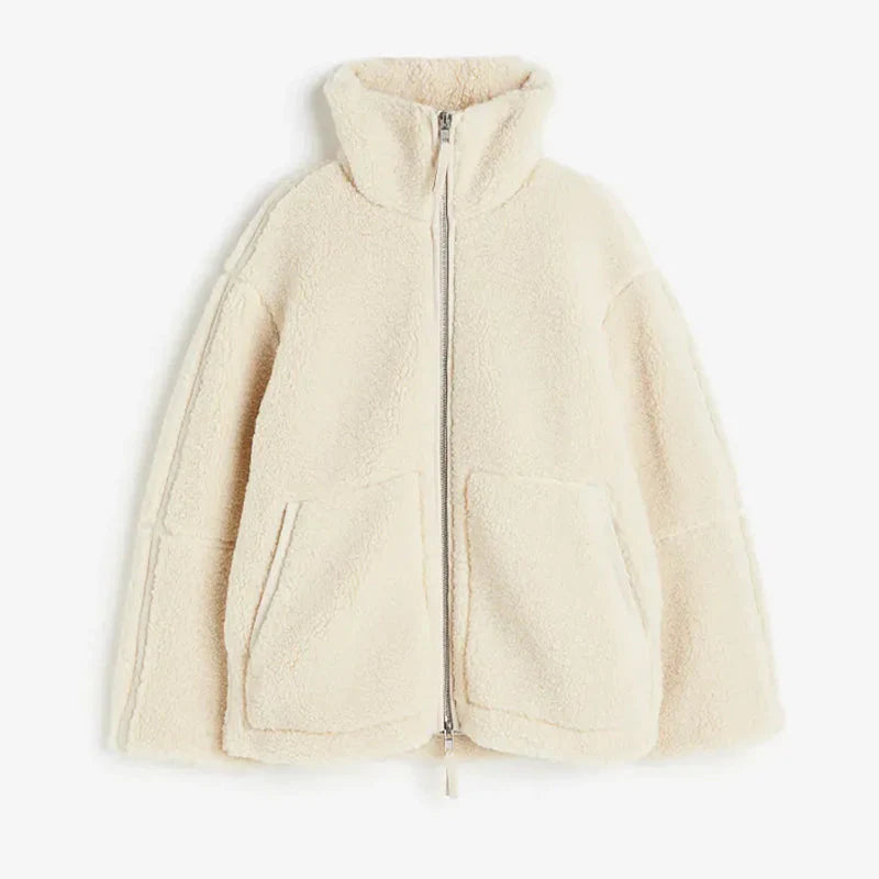 Damen Lammfelljacke - Übergröße, Winterjacke mit Reißverschluss
