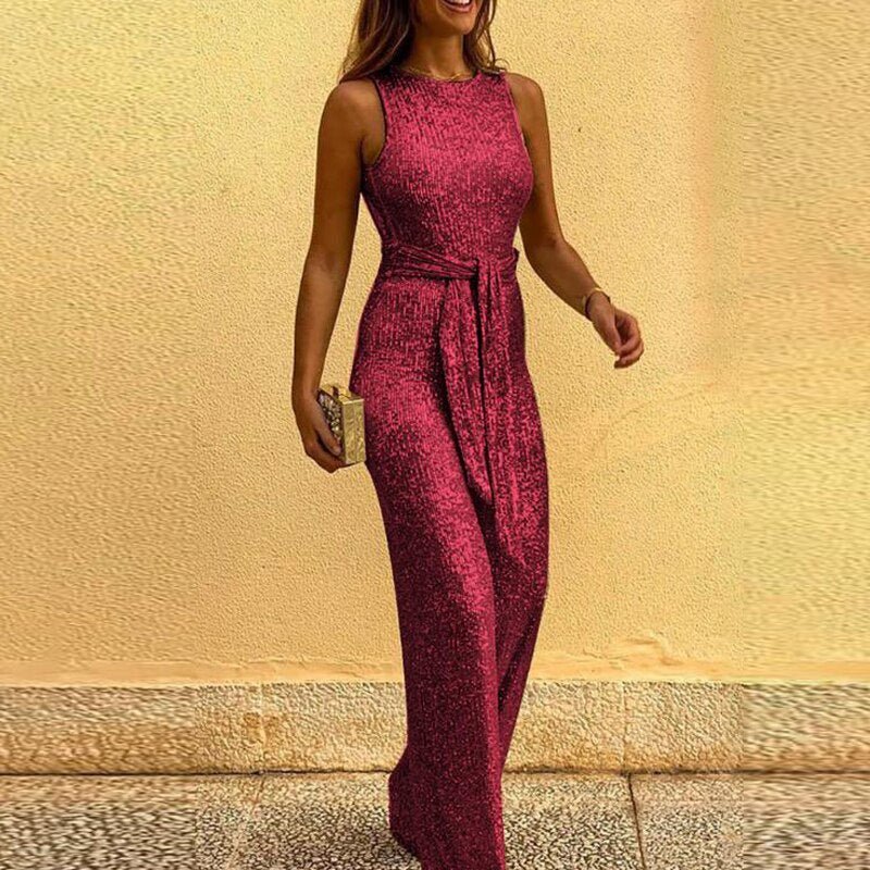 Glitzer Jumpsuit Damen - Einfarbiger Pailletten Overall
