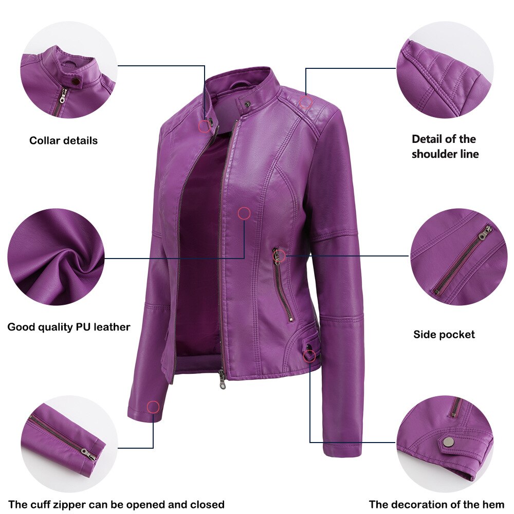 Damen Lederjacke mit Mao-Kragen