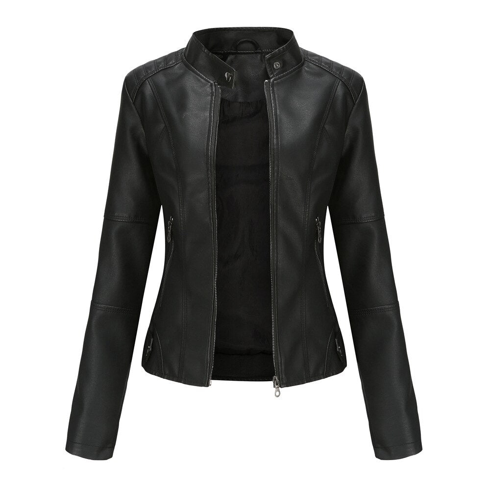 Damen Lederjacke mit Mao-Kragen