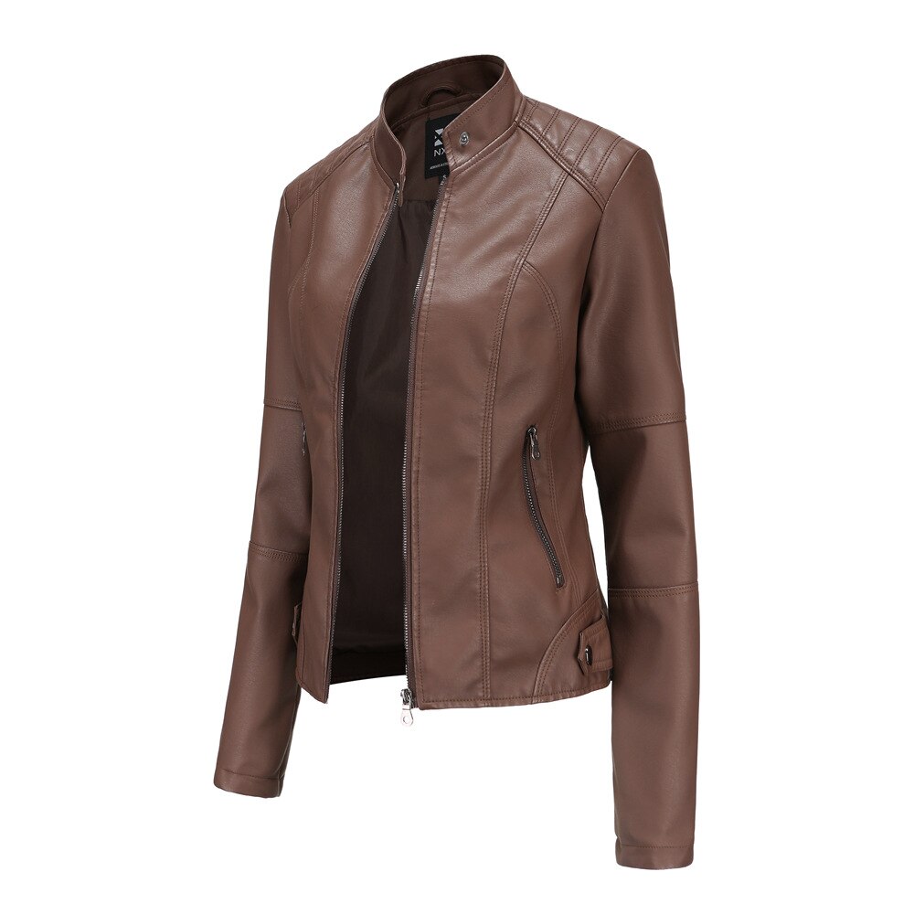 Damen Lederjacke mit Mao-Kragen