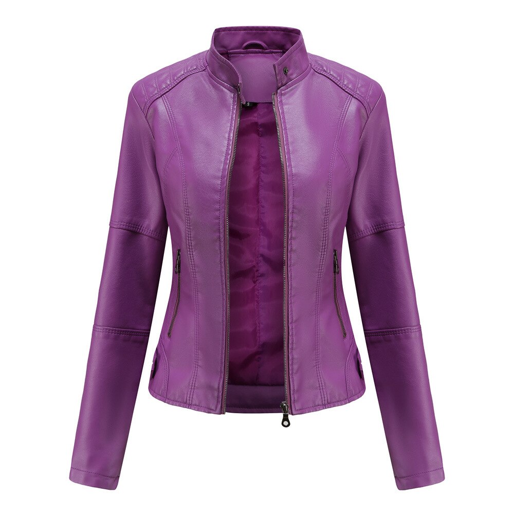 Damen Lederjacke mit Mao-Kragen