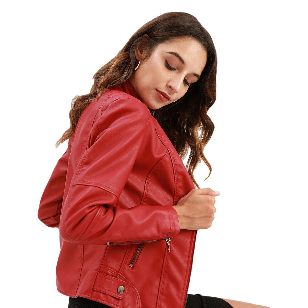 Damen Lederjacke mit Mao-Kragen