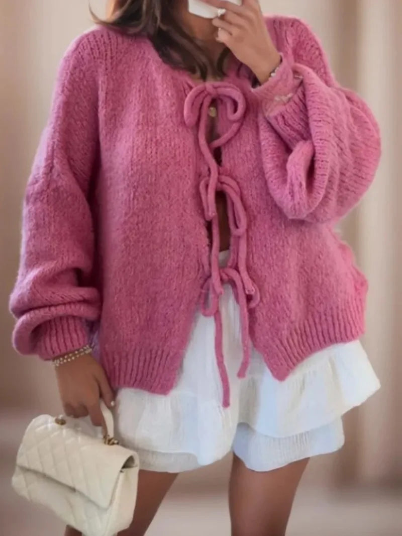 Strickcardigan mit Schleifenverschluss - Boho Style
