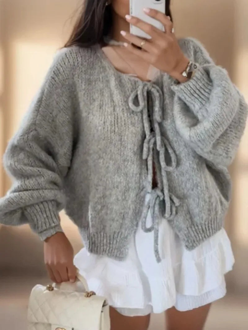 Strickcardigan mit Schleifenverschluss - Boho Style