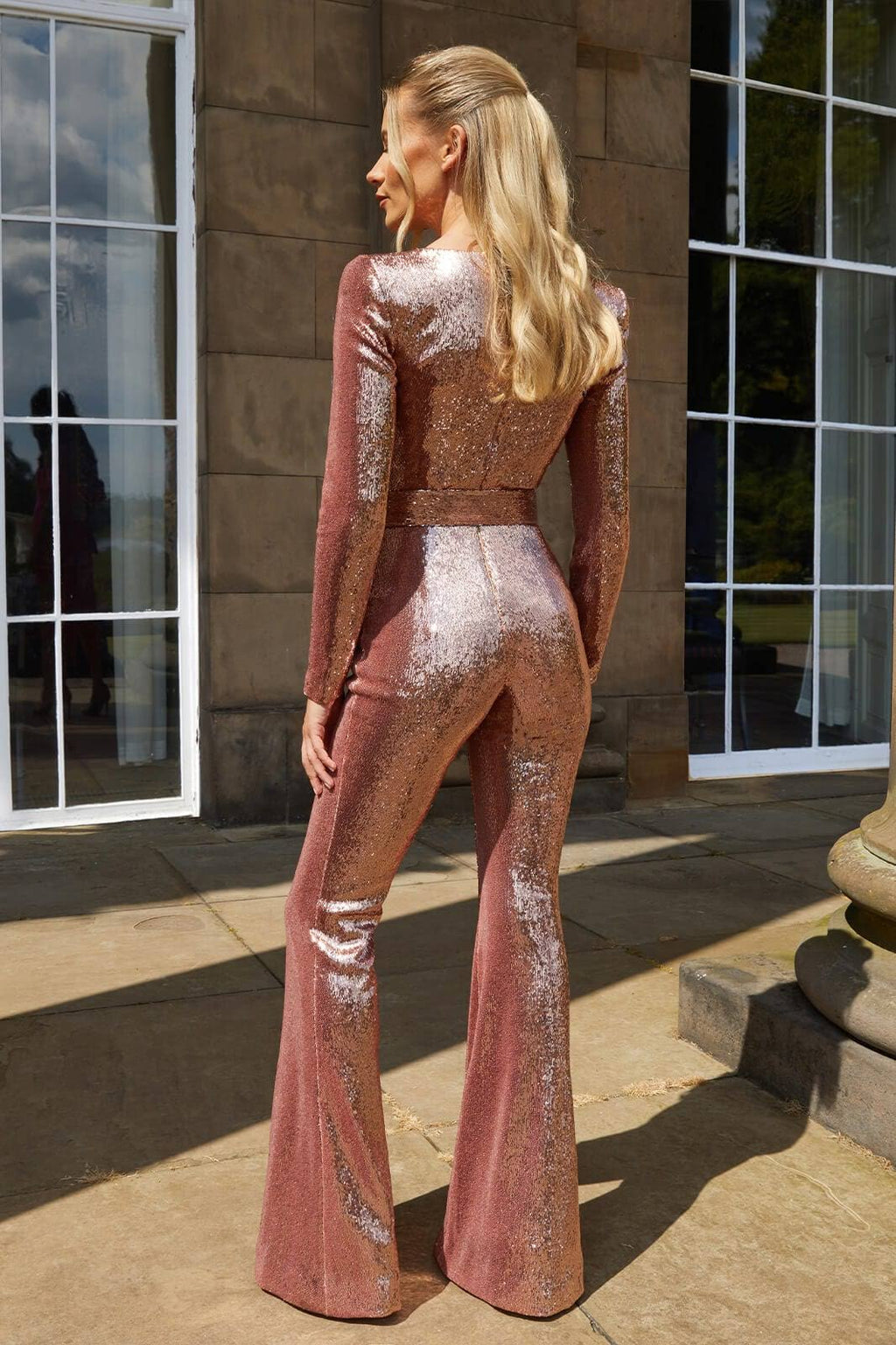Pailletten-Jumpsuit mit Langarm