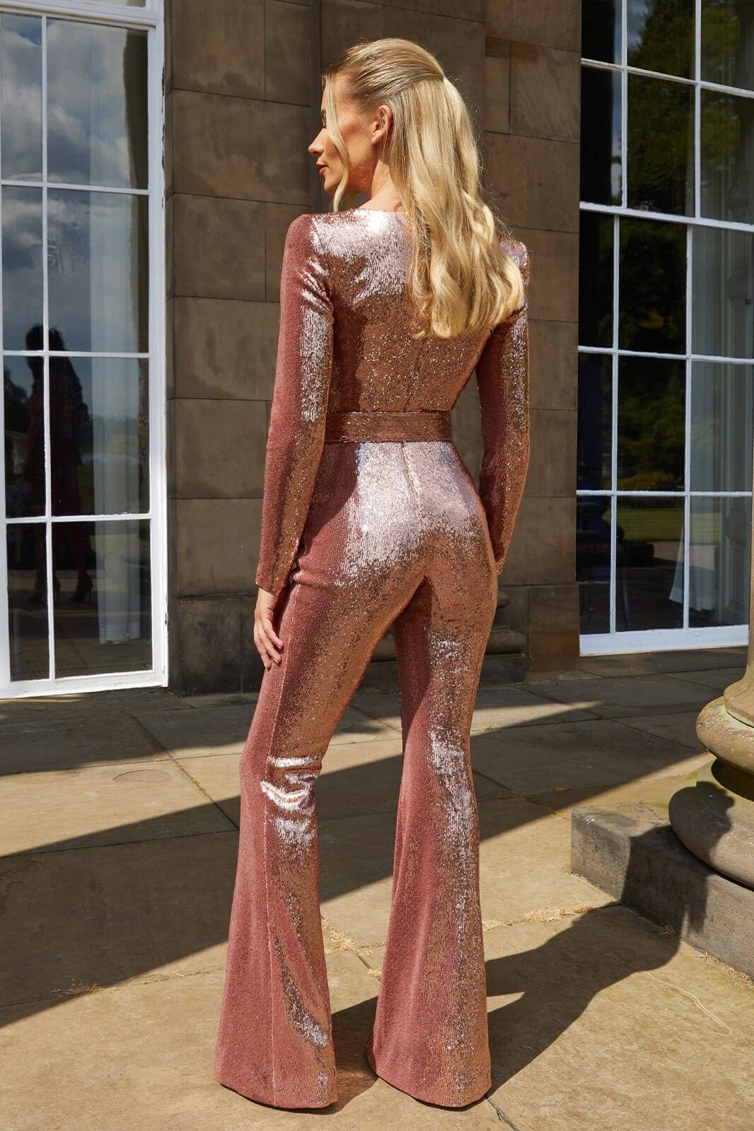 Pailletten-Jumpsuit mit Langarm