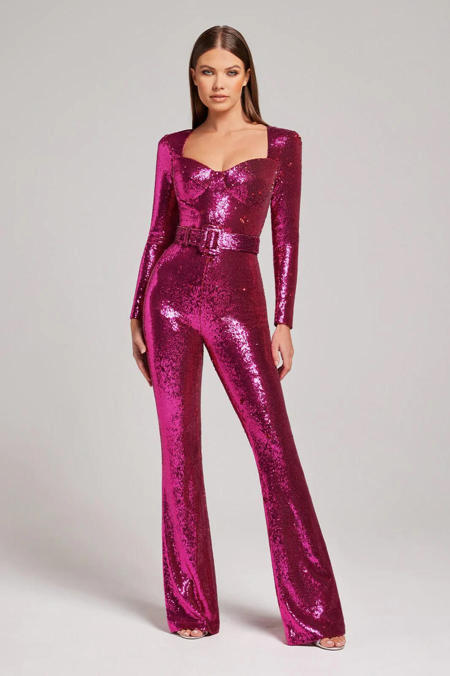 Pailletten-Jumpsuit mit Langarm