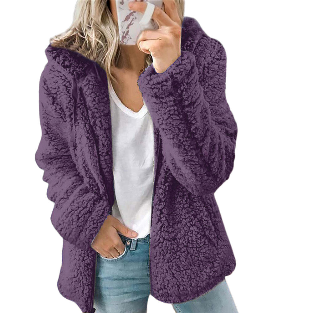 Eleganter Damen Teddy-Pelzmantel mit Fleece und Reißverschluss