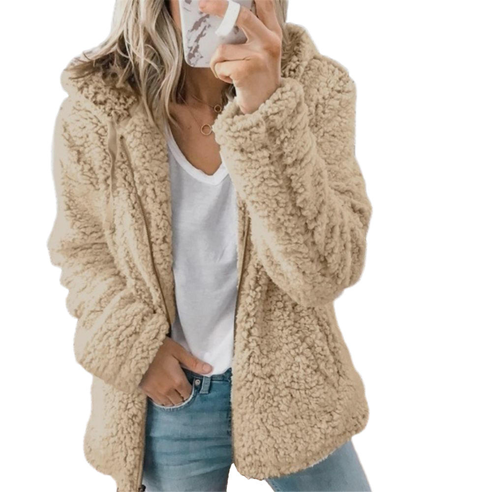 Eleganter Damen Teddy-Pelzmantel mit Fleece und Reißverschluss