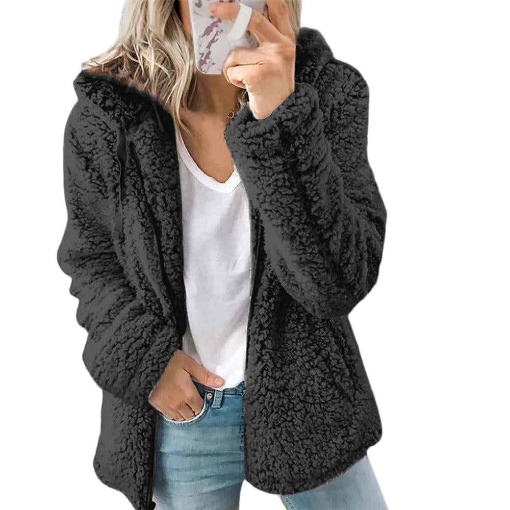 Eleganter Damen Teddy-Pelzmantel mit Fleece und Reißverschluss