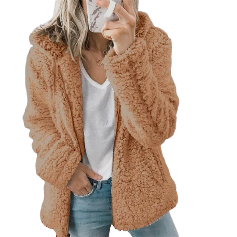 Eleganter Damen Teddy-Pelzmantel mit Fleece und Reißverschluss