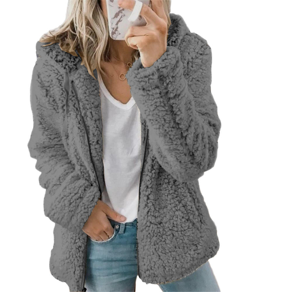 Eleganter Damen Teddy-Pelzmantel mit Fleece und Reißverschluss