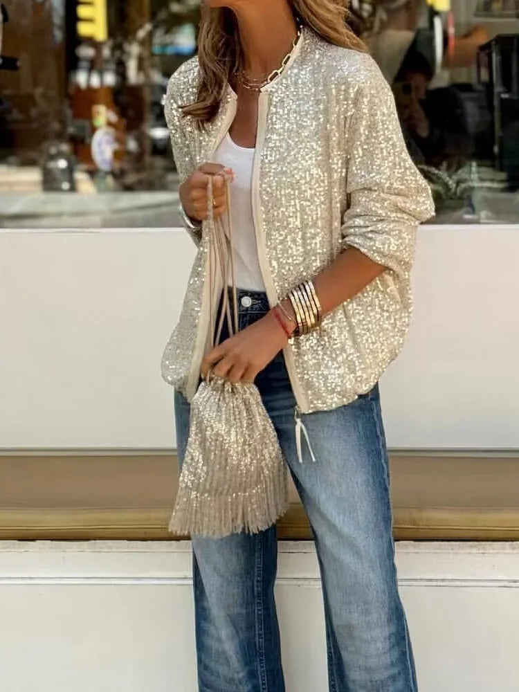 Damen Pailletten Loungewear Jacke