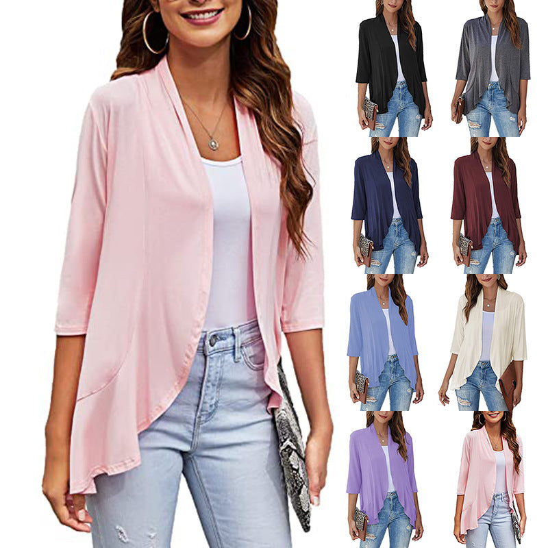 Leichte Damen-Chiffonjacke mit 3/4-Ärmeln und offenem Front