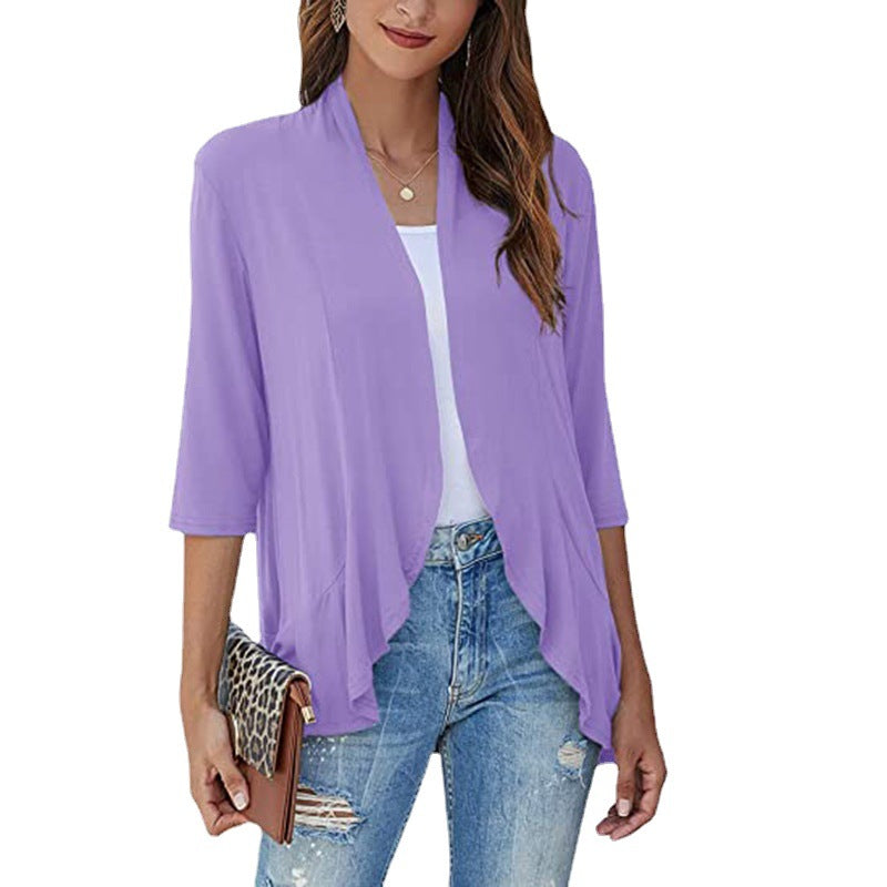 Leichte Damen-Chiffonjacke mit 3/4-Ärmeln und offenem Front