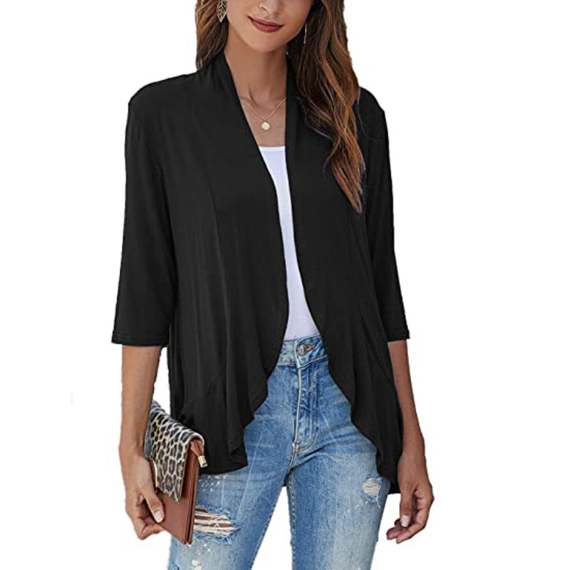 Leichte Damen-Chiffonjacke mit 3/4-Ärmeln und offenem Front