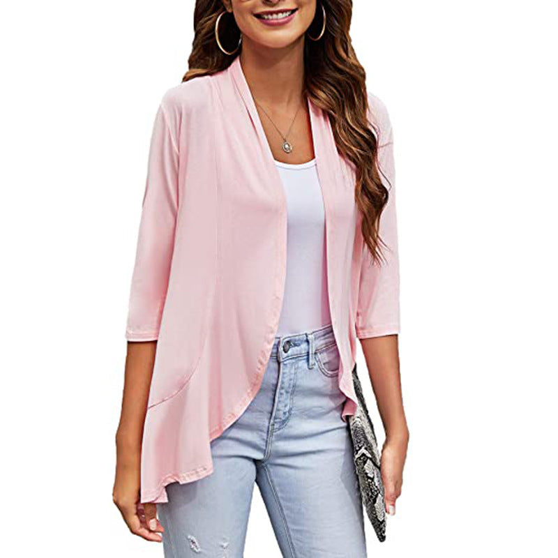 Leichte Damen-Chiffonjacke mit 3/4-Ärmeln und offenem Front