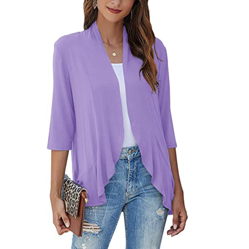 Leichte Damen-Chiffonjacke mit 3/4-Ärmeln und offenem Front