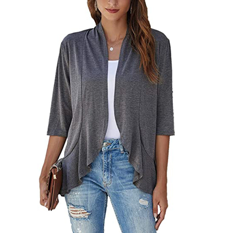 Leichte Damen-Chiffonjacke mit 3/4-Ärmeln und offenem Front