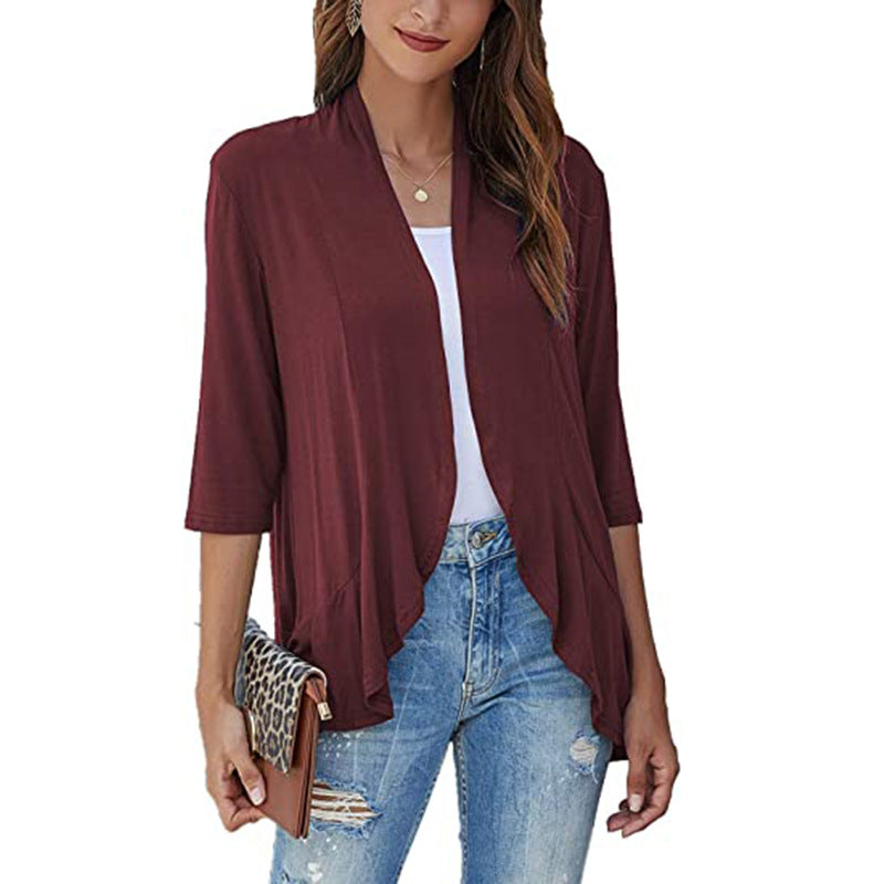 Leichte Damen-Chiffonjacke mit 3/4-Ärmeln und offenem Front