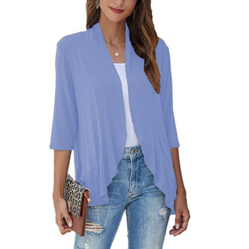 Leichte Damen-Chiffonjacke mit 3/4-Ärmeln und offenem Front
